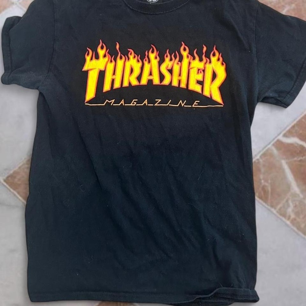 Thrasher flames black cotton t-shirt thrasher magazine‎ skate t shirt